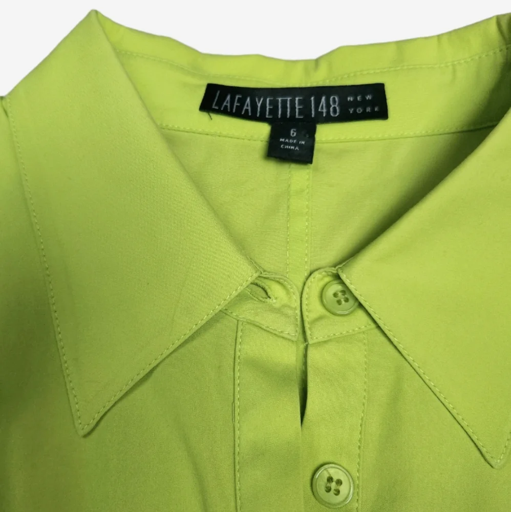 Lafayette 148 Blouse Top Sz 6 Georgina Sleeveless Button Up Ruched Neon Green - Picture 3 of 8